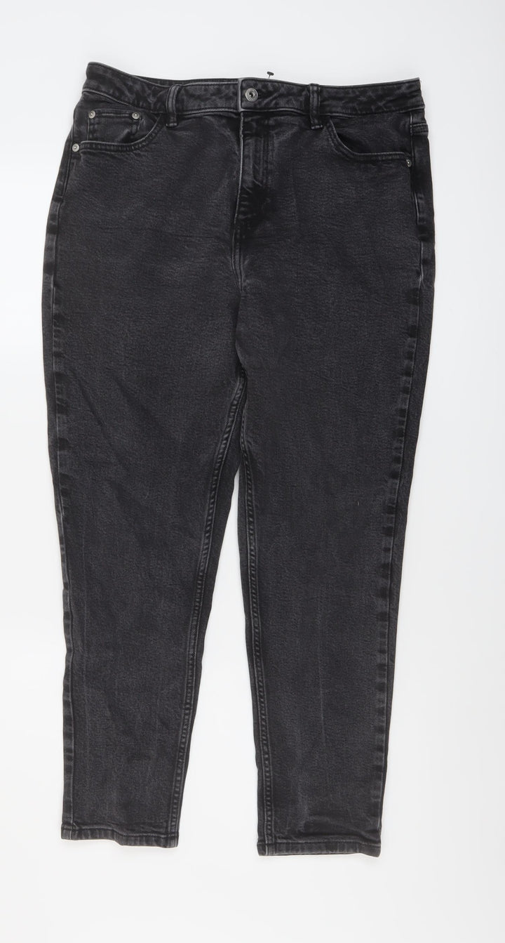 F&F Womens Grey Cotton Tapered Jeans Size 14 L26 in Regular Button