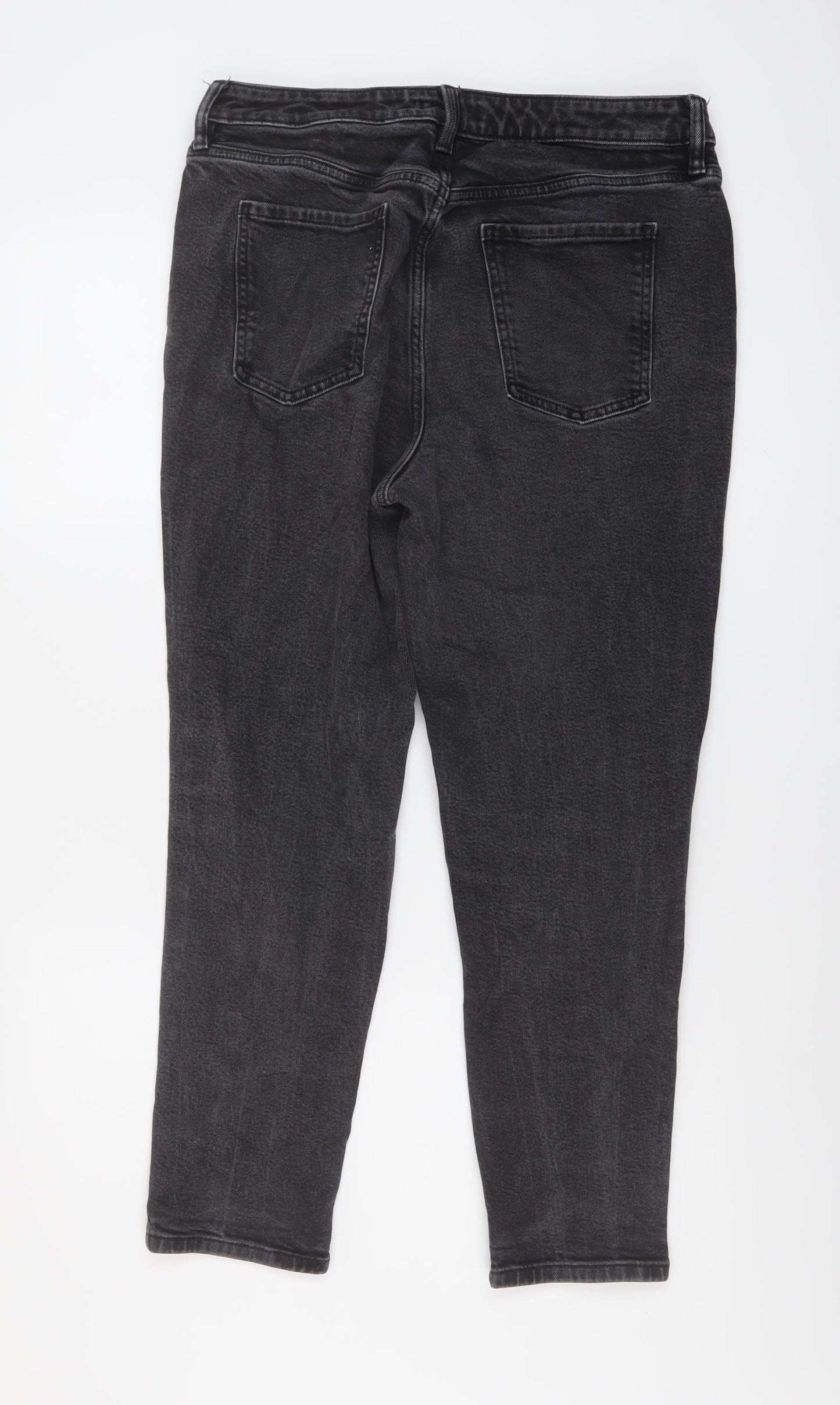 F&F Womens Grey Cotton Tapered Jeans Size 14 L26 in Regular Button