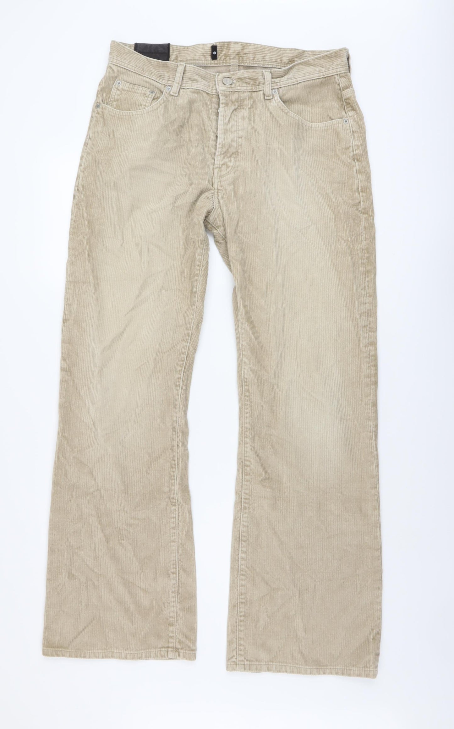 Ready to Ware Mens Beige Cotton Trousers Size 32 in L32 in Regular Button