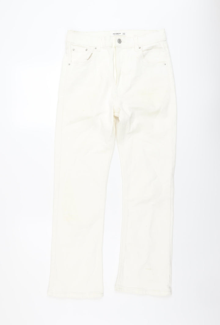Pull&Bear Womens Ivory Cotton Bootcut Jeans Size 10 L27 in Regular Button