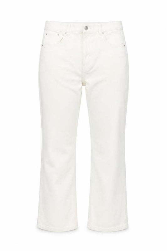 Front view of Pull&Bear women’s ivory cotton bootcut jeans, size UK 10, 27-inch leg regular button