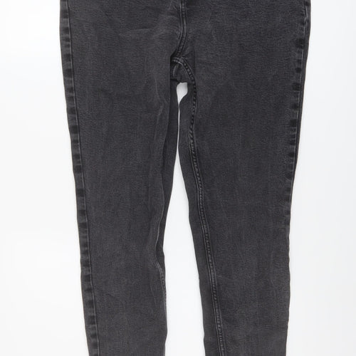 F&F Womens Grey Cotton Straight Jeans Size 14 L26 in Regular Button