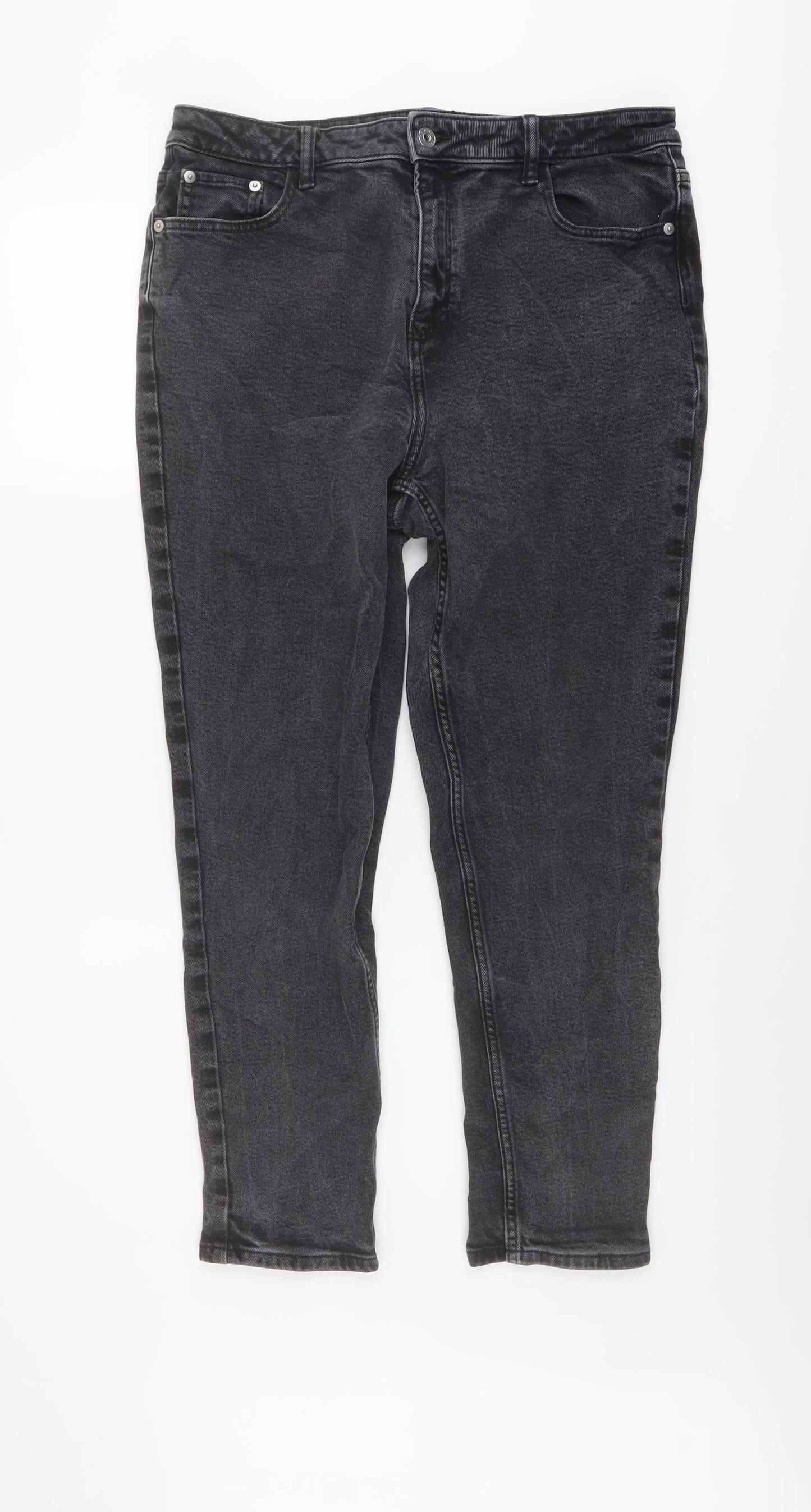 F&F Womens Grey Cotton Straight Jeans Size 14 L26 in Regular Button
