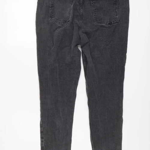 F&F Womens Grey Cotton Straight Jeans Size 14 L26 in Regular Button
