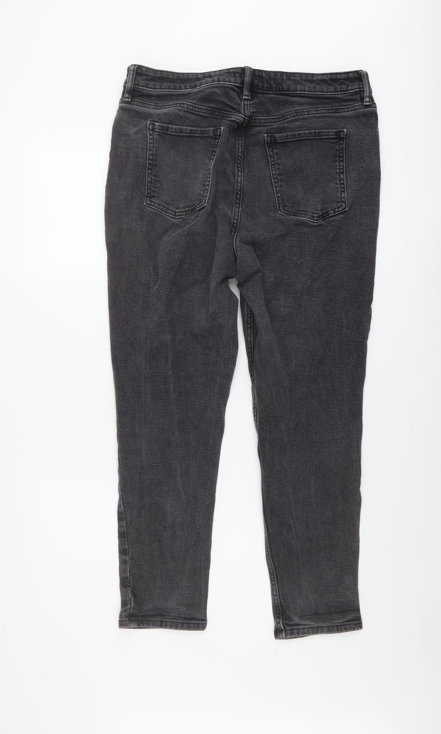 F&F Womens Grey Cotton Straight Jeans Size 14 L26 in Regular Button