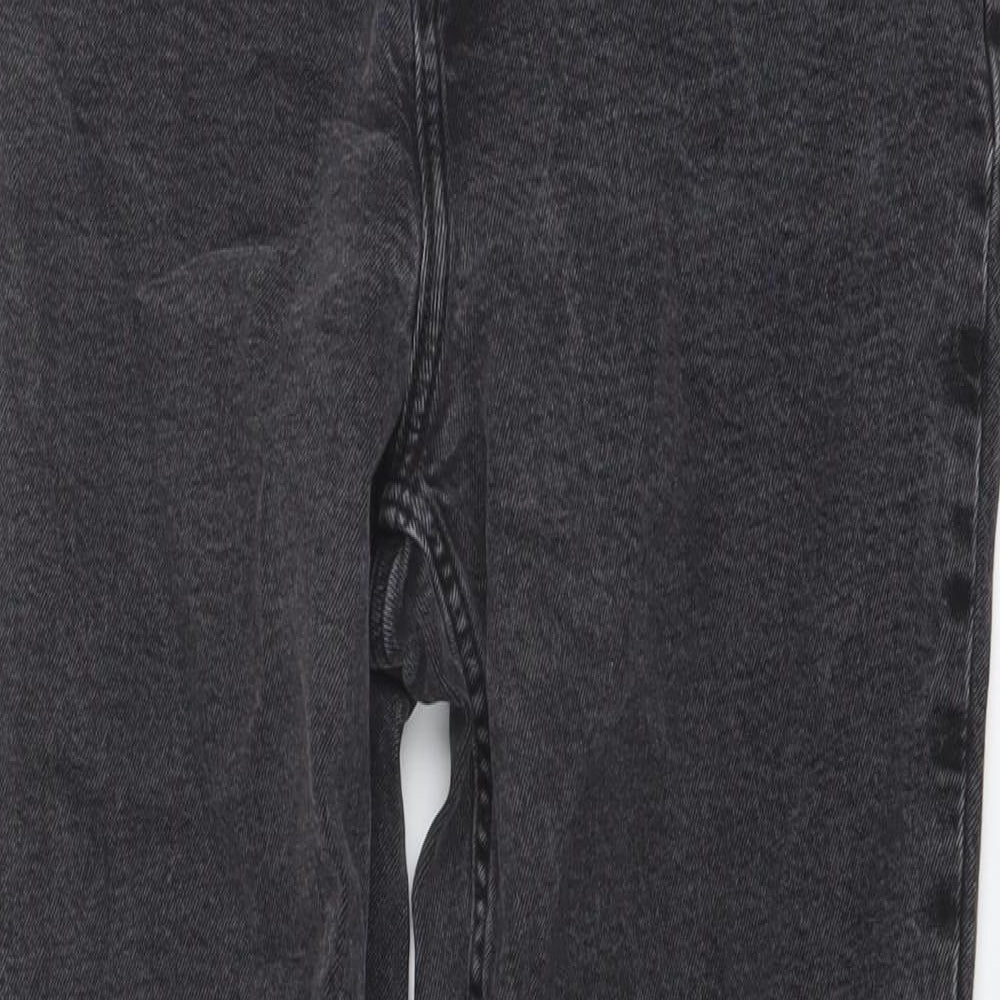 F&F Womens Grey Cotton Straight Jeans Size 14 L26 in Regular Button