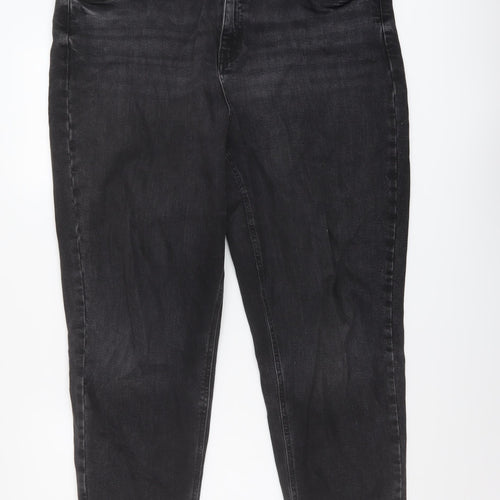 Marks and Spencer Womens Grey Cotton Mom Jeans Size 18 L26 in Regular Button