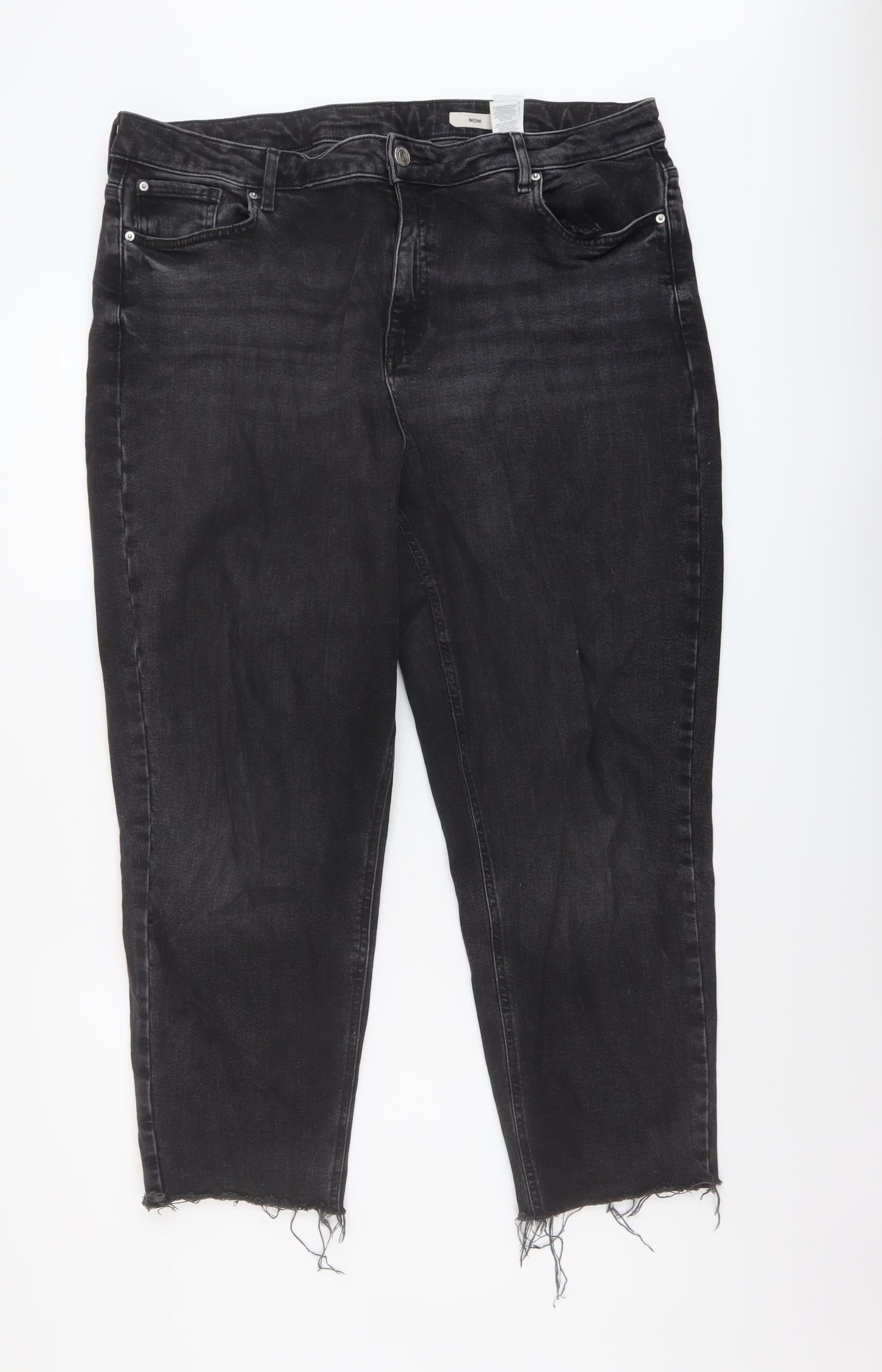 Marks and Spencer Womens Grey Cotton Mom Jeans Size 18 L26 in Regular Button