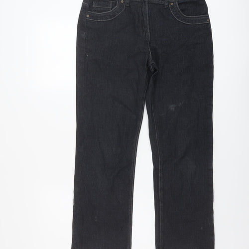 Bonmarché Womens Blue Cotton Straight Jeans Size 12 L27 in Regular Button