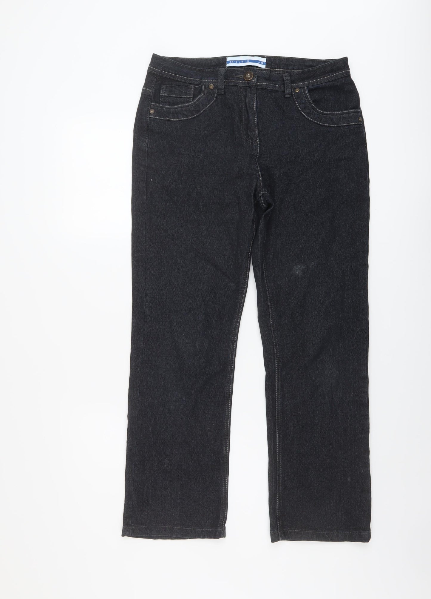 Bonmarché Womens Blue Cotton Straight Jeans Size 12 L27 in Regular Button