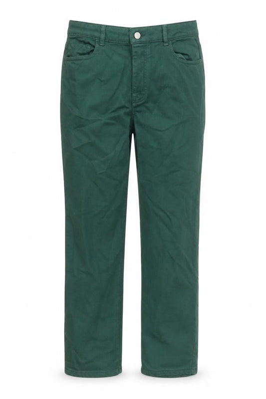 Front view of Contemporaine women’s green cotton cropped jeans, size UK 6, 27-inch leg regular button