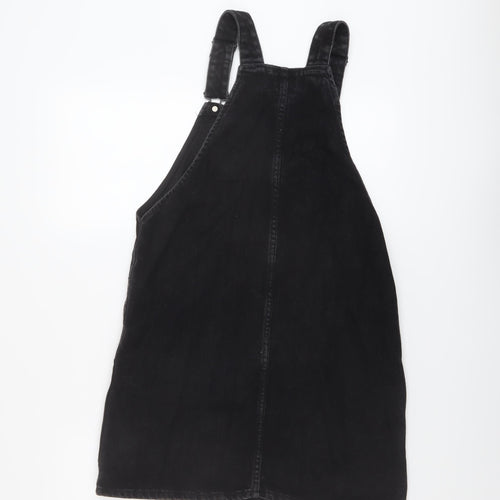 New Look Womens Black Cotton Pinafore/Dungaree Dress Size 8 Square Neck Button
