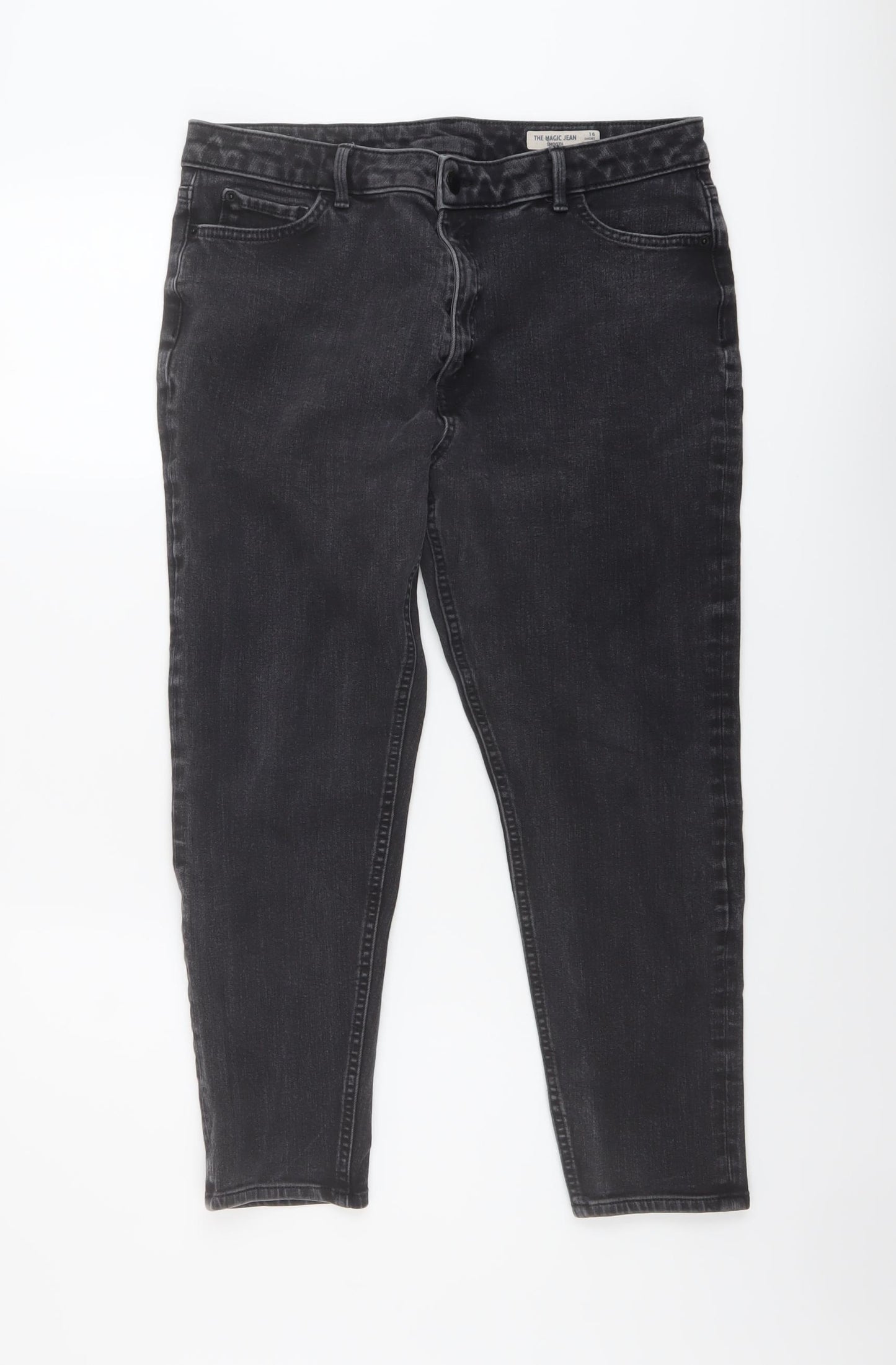 Marks and Spencer Womens Grey Cotton Cropped Jeans Size 16 L23 in Regular Button