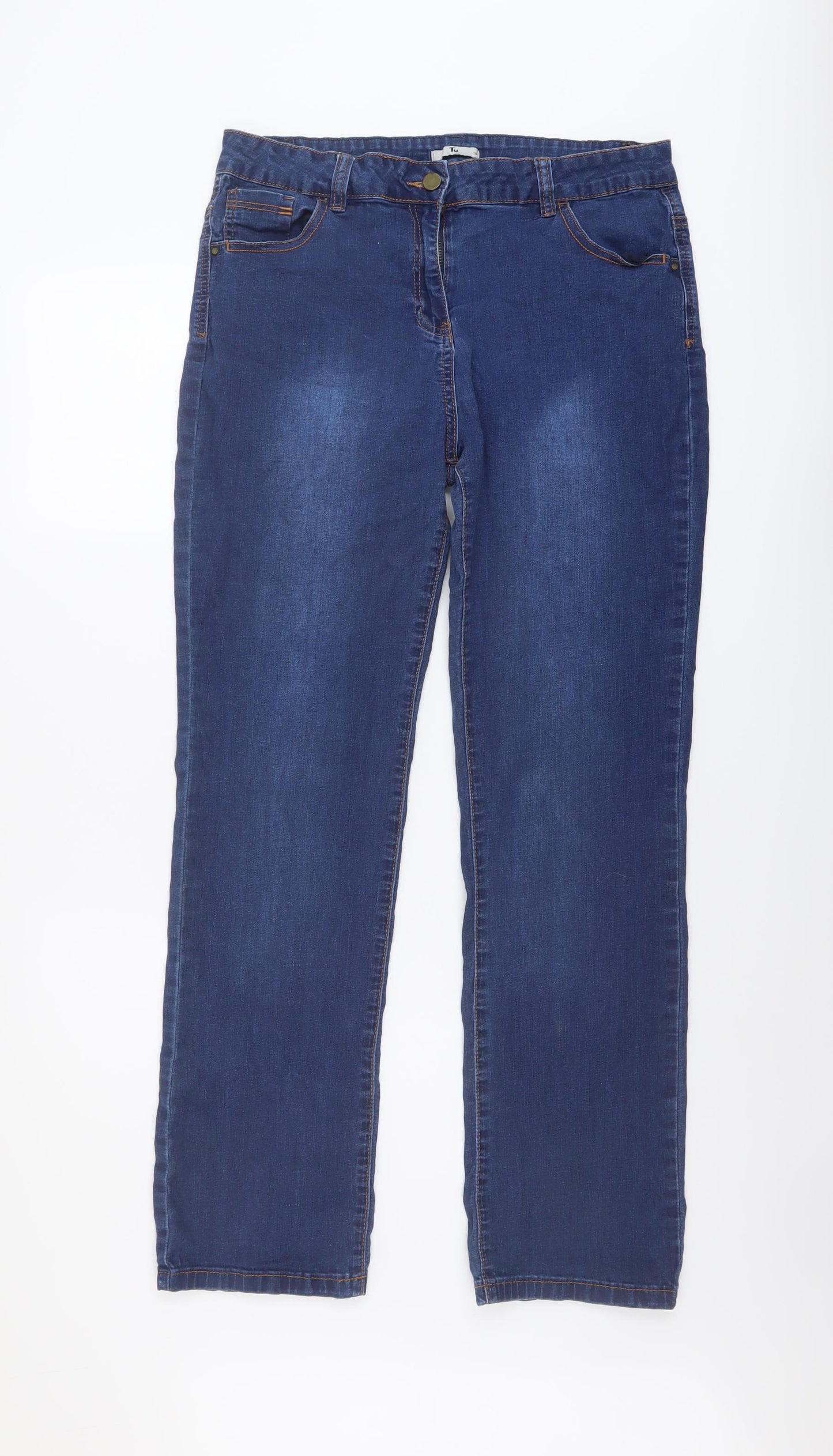 TU Womens Blue Cotton Straight Jeans Size 16 L30 in Regular Button