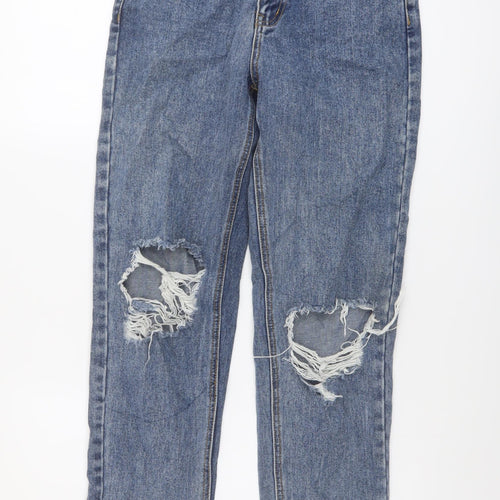 PRETTYLITTLETHING Womens Blue Cotton Mom Jeans Size 4 L30 in Regular Button