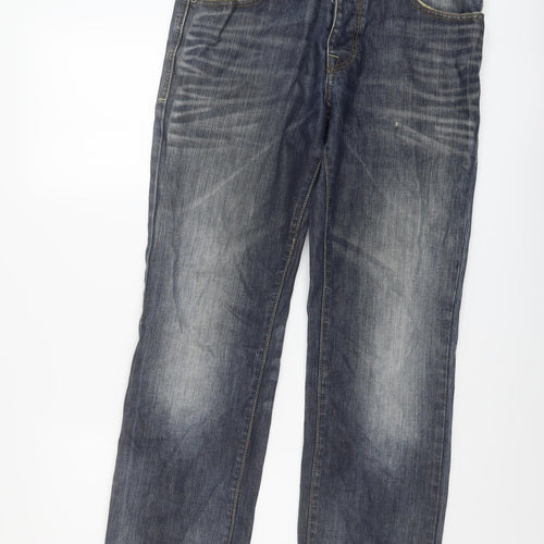 Jasper Conran Mens Blue Cotton Straight Jeans Size 32 in L29 in Regular Button