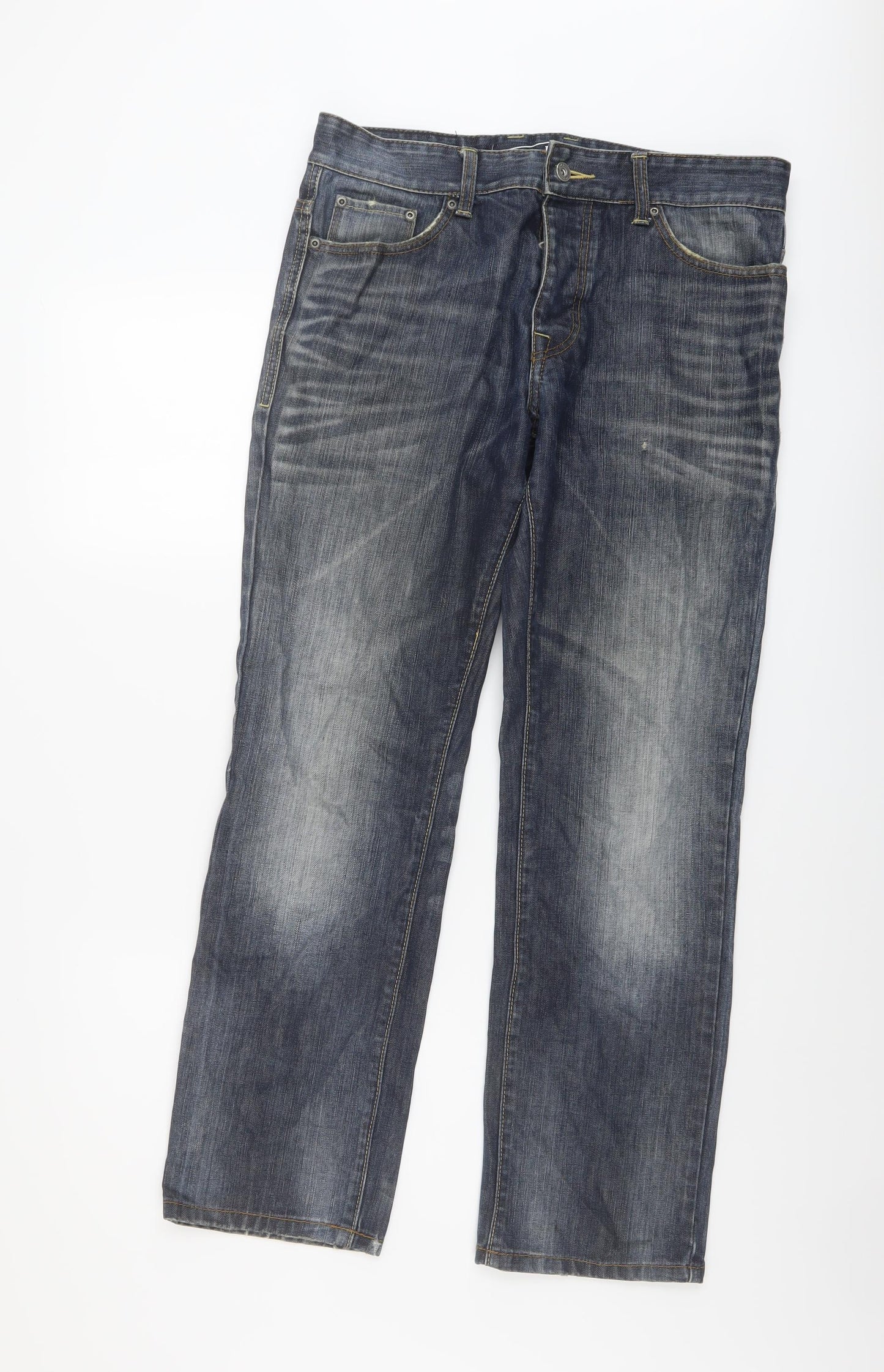 Jasper Conran Mens Blue Cotton Straight Jeans Size 32 in L29 in Regular Button
