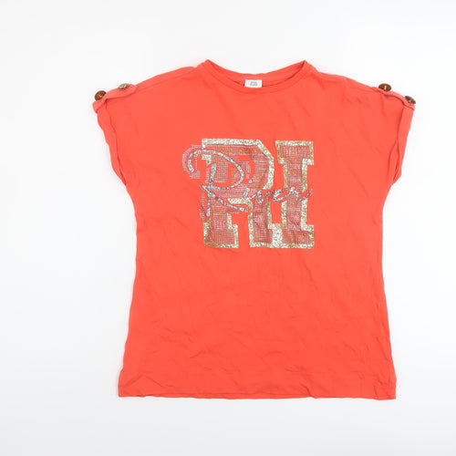 River Island Girls Orange Cotton Basic T-Shirt Size 11-12 Years Round Neck Pullover