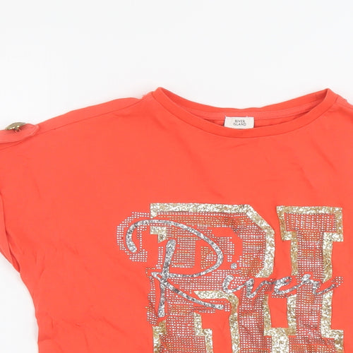 River Island Girls Orange Cotton Basic T-Shirt Size 11-12 Years Round Neck Pullover