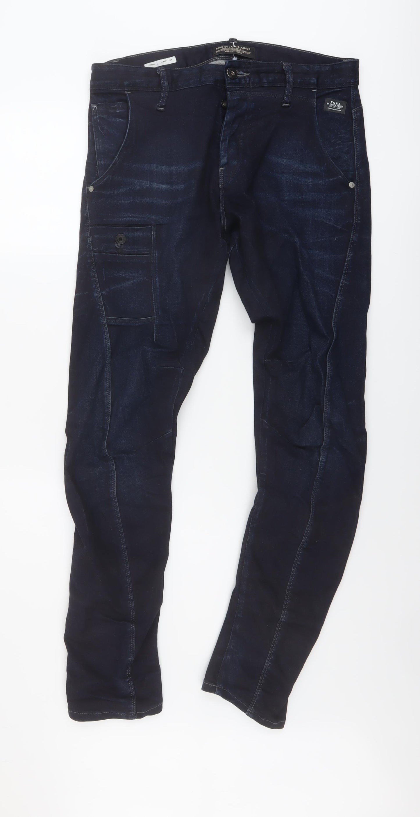 JACK & JONES Mens Blue Cotton Straight Jeans Size 34 in L31 in Regular Button