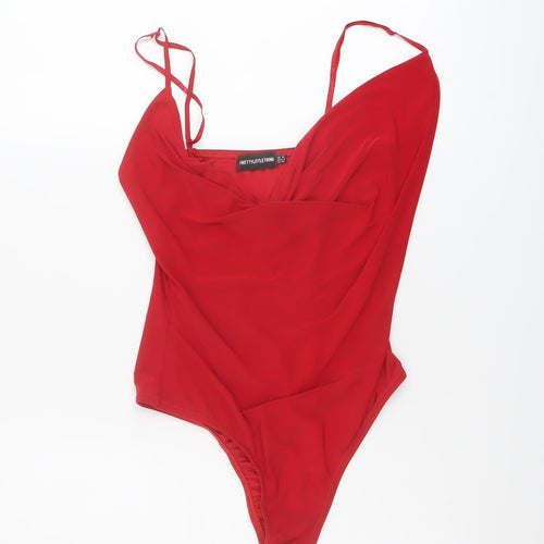PRETTYLITTLETHING Womens Red Polyester Bodysuit One-Piece Size 10 Snap