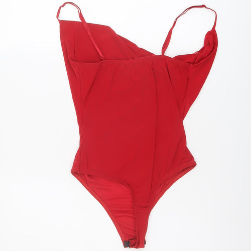 PRETTYLITTLETHING Womens Red Polyester Bodysuit One-Piece Size 10 Snap