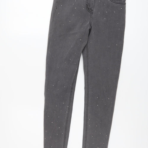 George Girls Grey Cotton Skinny Jeans Size 11-12 Years Regular Button
