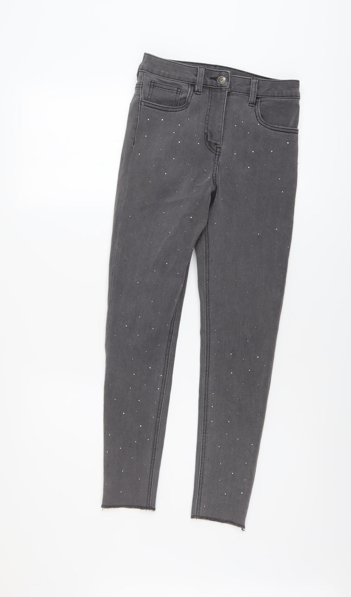 George Girls Grey Cotton Skinny Jeans Size 11-12 Years Regular Button