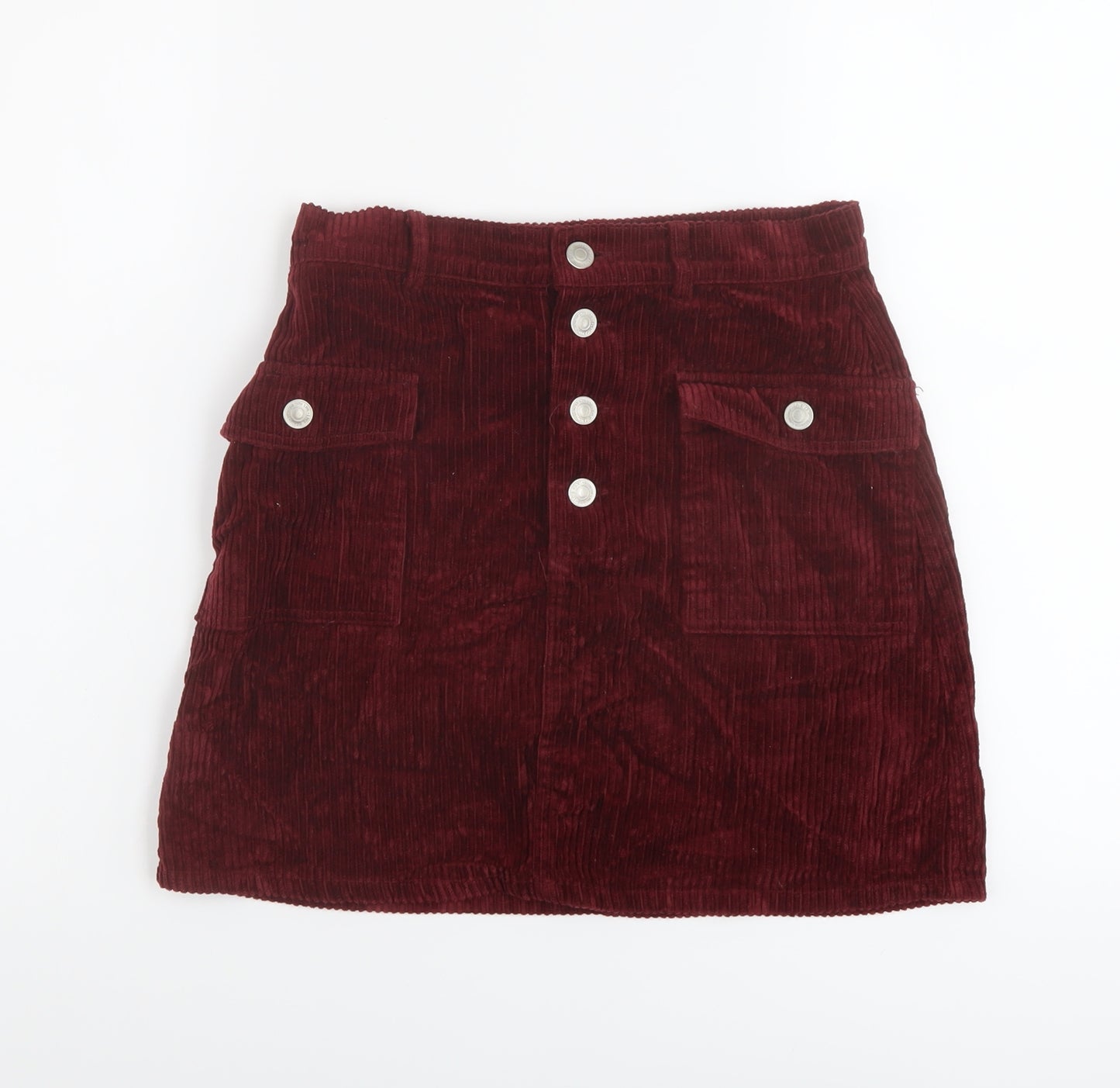 Denim & Co. Womens Red Cotton Mini Skirt Size 8 Button