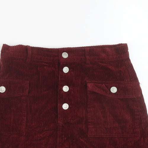 Denim & Co. Womens Red Cotton Mini Skirt Size 8 Button