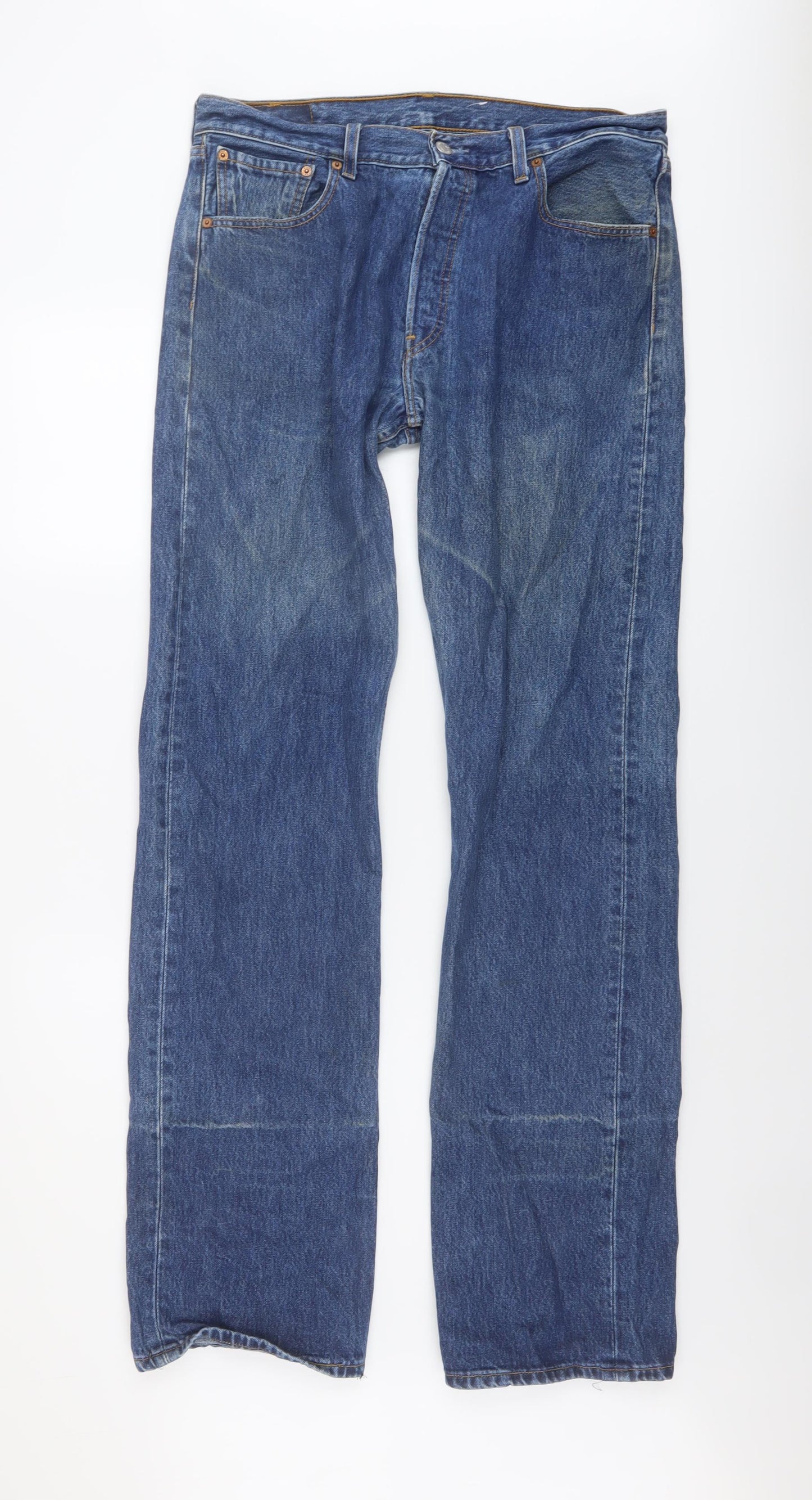 Levi's Mens Blue Cotton Straight Jeans Size 34 in L36 in Regular Button