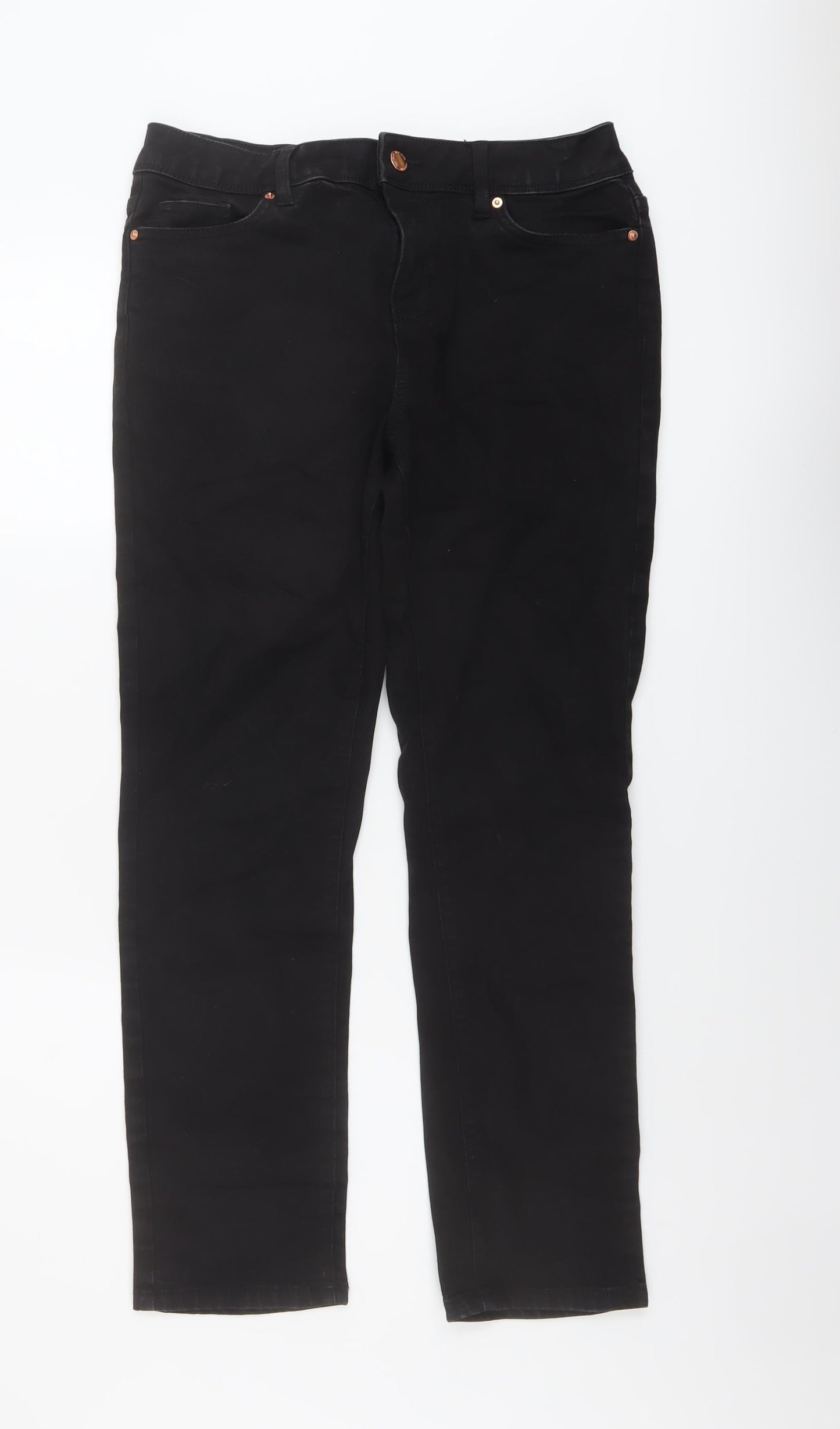 NEXT Womens Black Cotton Straight Jeans Size 12 L27 in Regular Button