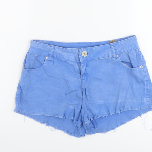 Select Womens Blue Cotton Hot Pants Shorts Size 12 L3 in Regular Button