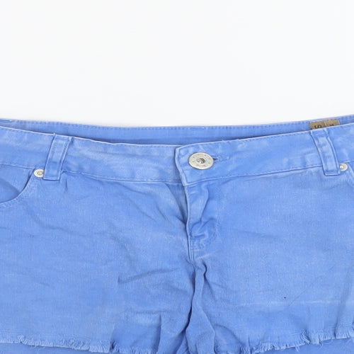 Select Womens Blue Cotton Hot Pants Shorts Size 12 L3 in Regular Button