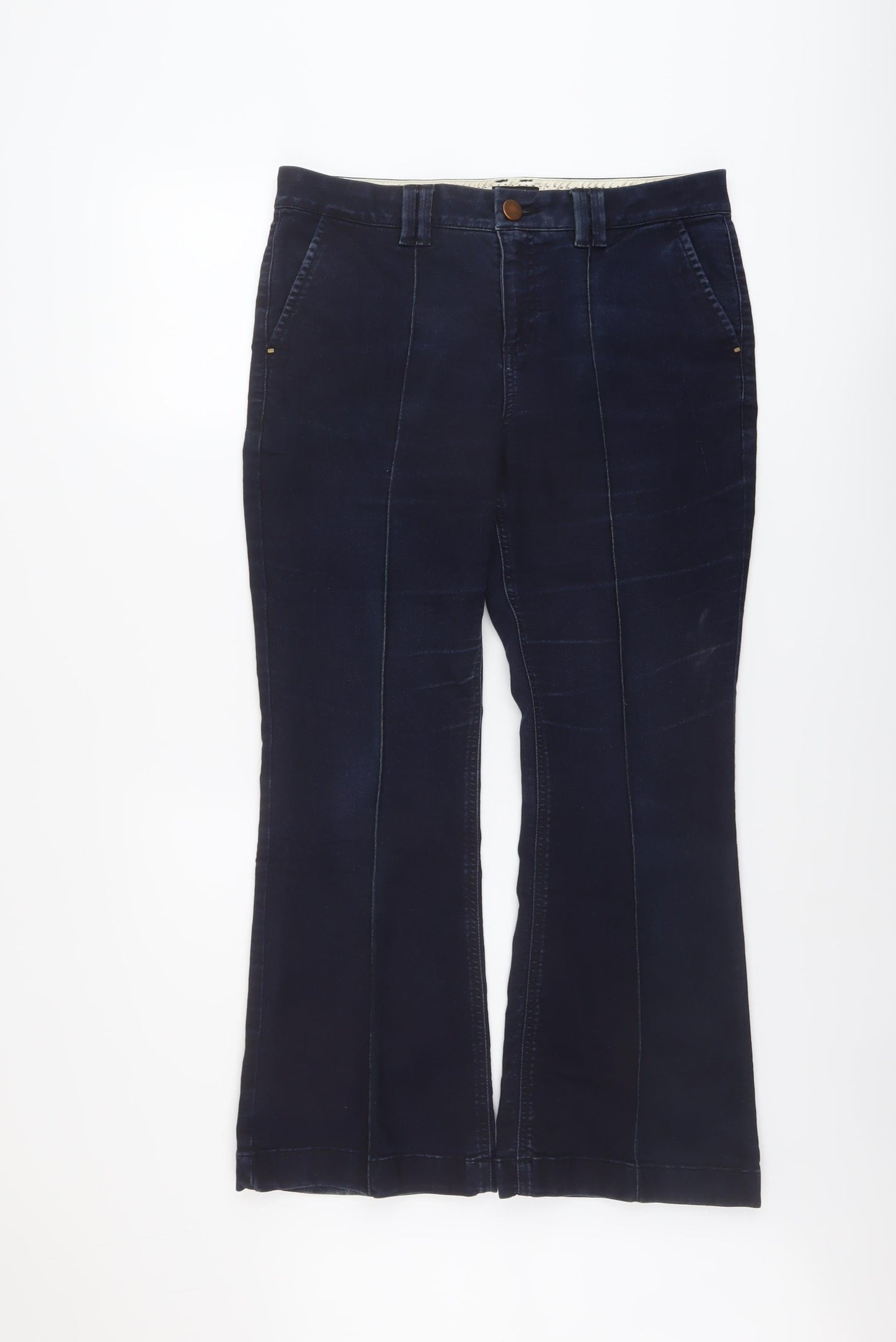 Per Una Womens Blue Cotton Bootcut Jeans Size 12 L27 in Regular Button