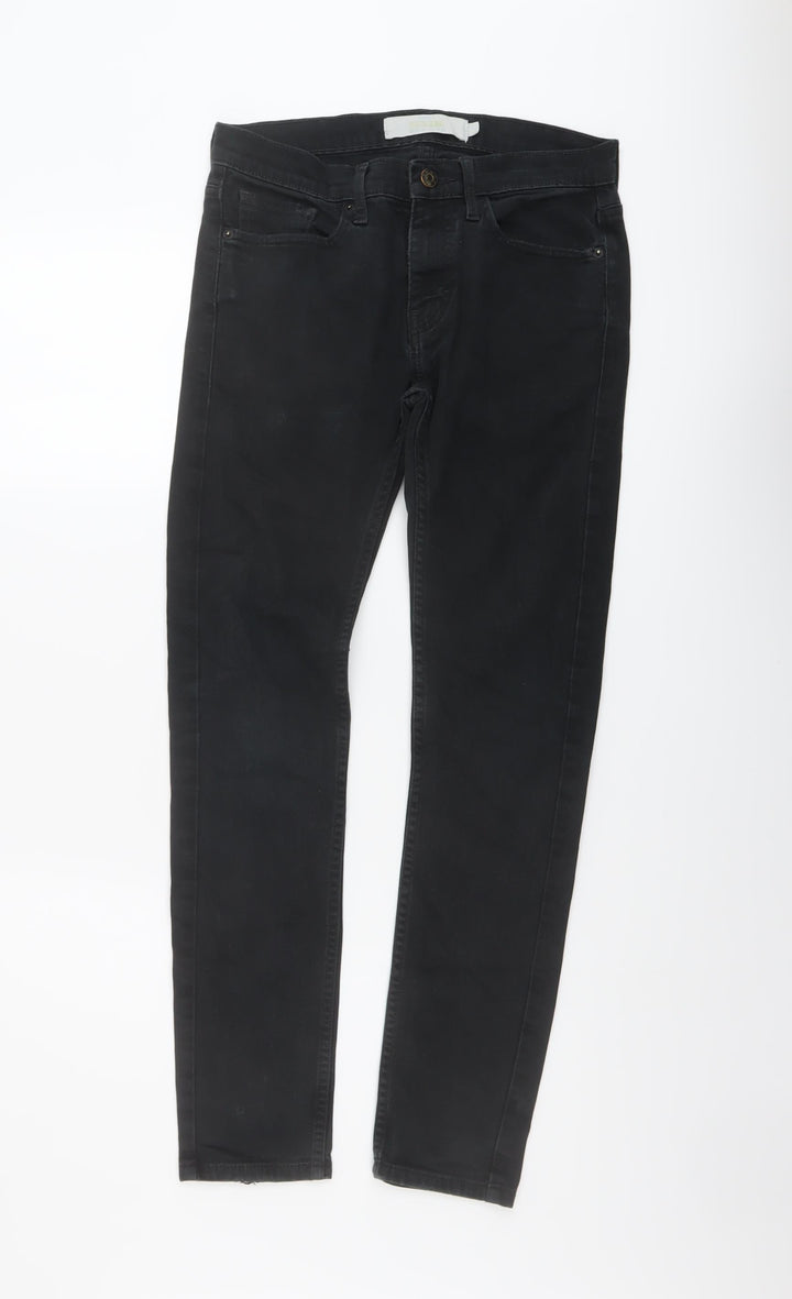 Topman Mens Black Cotton Skinny Jeans Size 28 in L28 in Regular Button
