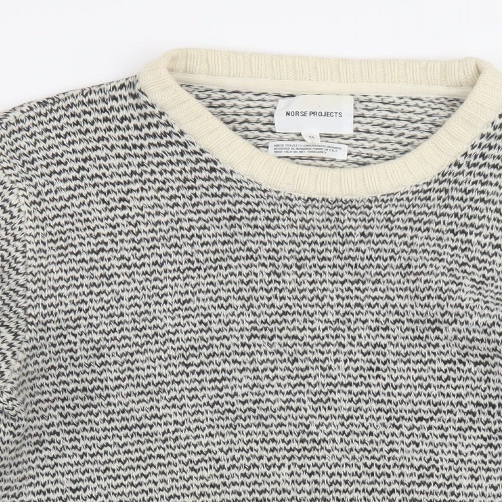 Norse Projects Mens Ivory Round Neck Geometric Wool Pullover Jumper Size M Long Sleeve