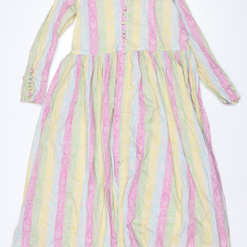 Khaadi Womens Multicoloured Striped Viscose A-Line Size 12 V-Neck Button - Geometric Print