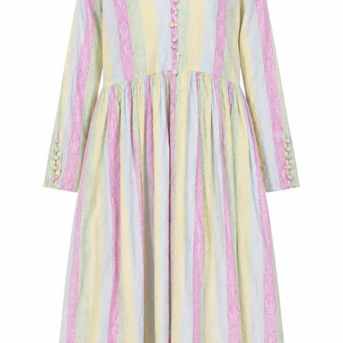 Khaadi Womens Multicoloured Striped Viscose A-Line Size 12 V-Neck Button - Geometric Print