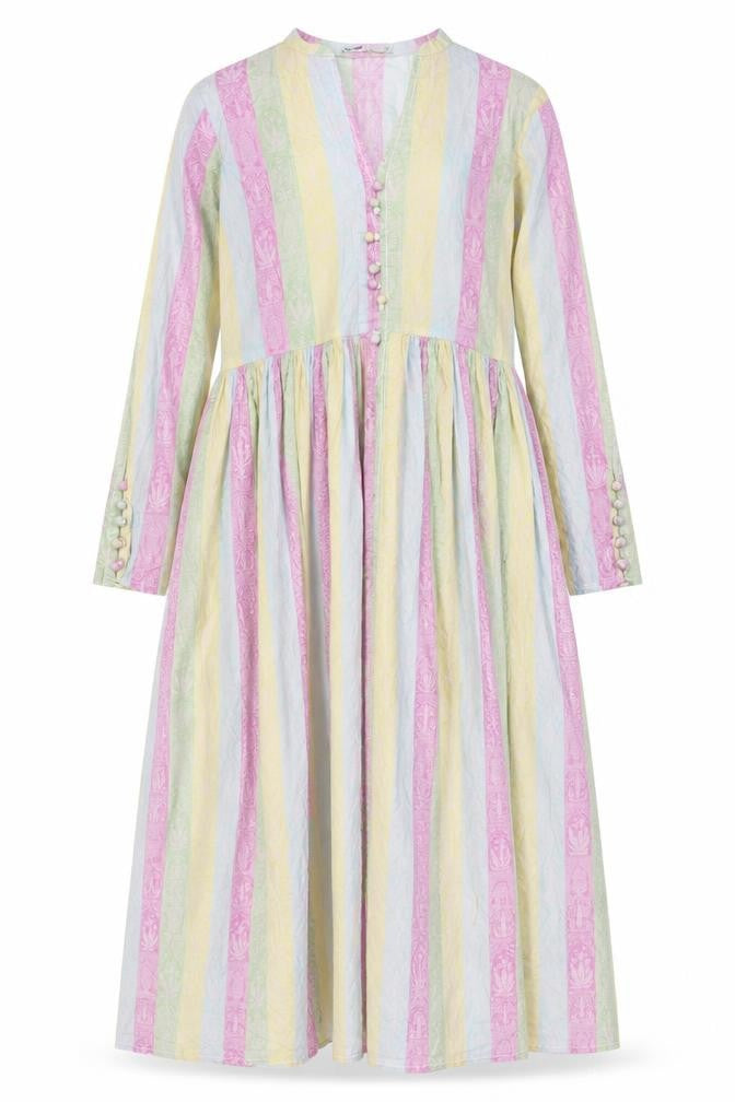 Khaadi Womens Multicoloured Striped Viscose A-Line Size 12 V-Neck Button - Geometric Print