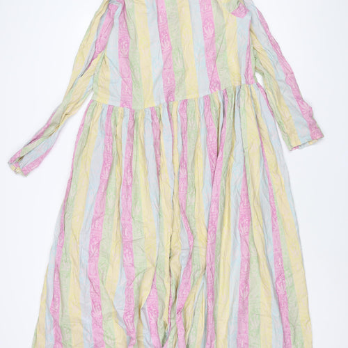 Khaadi Womens Multicoloured Striped Viscose A-Line Size 12 V-Neck Button - Geometric Print