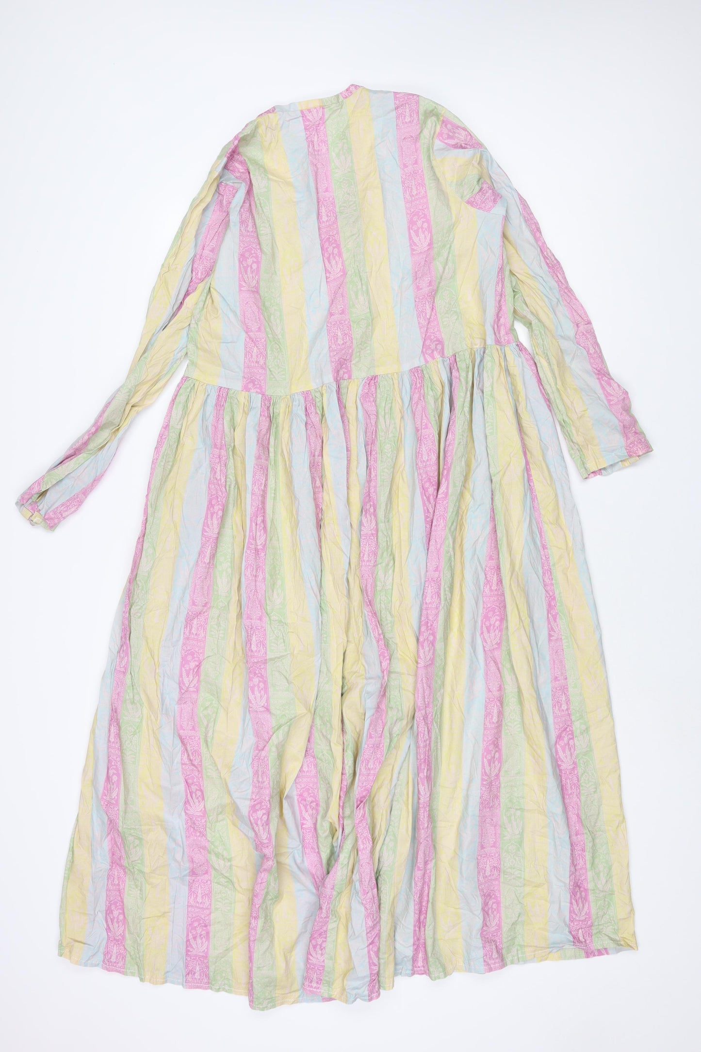 Khaadi Womens Multicoloured Striped Viscose A-Line Size 12 V-Neck Button - Geometric Print