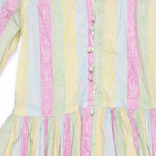 Khaadi Womens Multicoloured Striped Viscose A-Line Size 12 V-Neck Button - Geometric Print