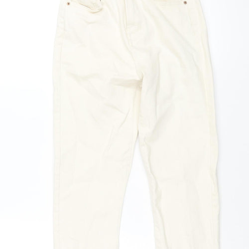 Denim & Co. Womens Ivory Cotton Straight Jeans Size 4 L25 in Regular Zip