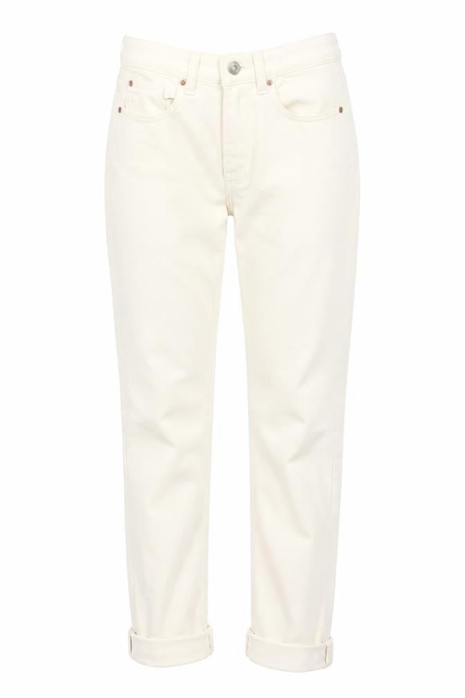 Denim & Co. Womens Ivory Cotton Straight Jeans Size 4 L25 in Regular Zip