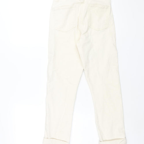 Denim & Co. Womens Ivory Cotton Straight Jeans Size 4 L25 in Regular Zip