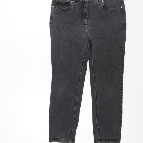Mona Womens Black Cotton Tapered Jeans Size 14 L25 in Regular Zip