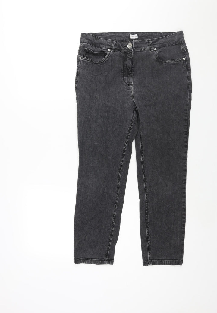 Mona Womens Black Cotton Tapered Jeans Size 14 L25 in Regular Zip