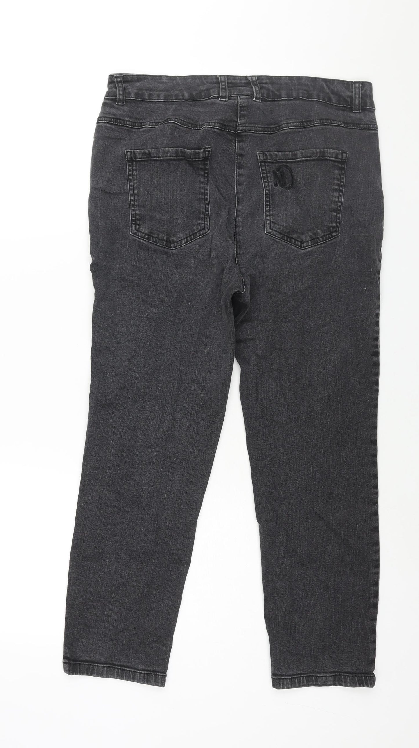 Mona Womens Black Cotton Tapered Jeans Size 14 L25 in Regular Zip