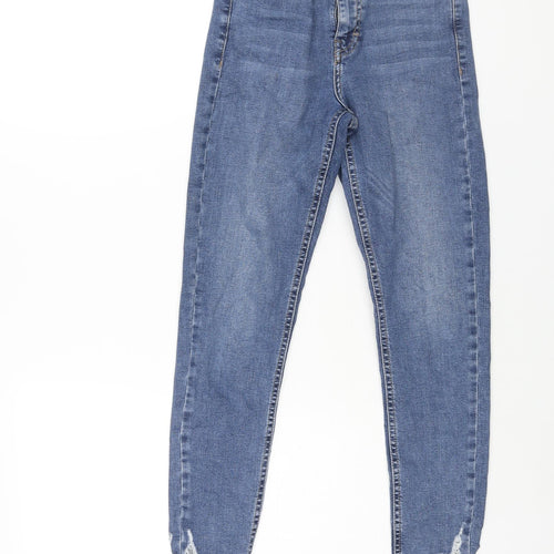 Topshop Womens Blue Cotton Skinny Jeans Size 26 in L26 in Regular Zip - Distressed Hem Detail